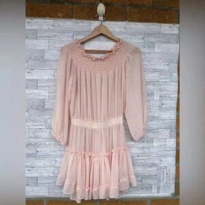 Misa los angeles blush off the shoulder chiffon mini dress medium
